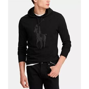 Polo Ralph Lauren Pullover Hoodie Big Velvet Pony Mens Large Black Preppy Dark